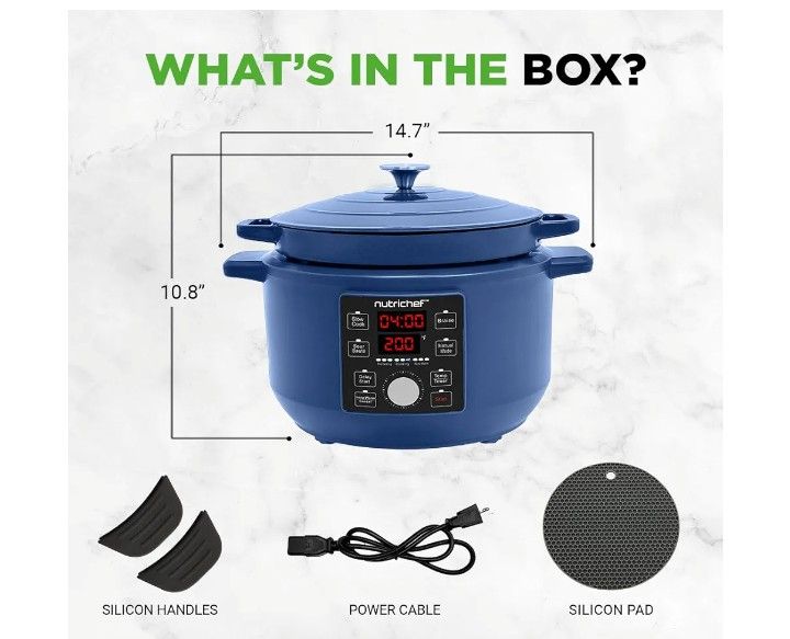 NutriChef
6 Quart Electric Dutch Oven | 1500W 5-in-1 Enamel Coated Cast Iron Pot with Stainless Steel Lid | Precise Temperature Control | Includes 2 S