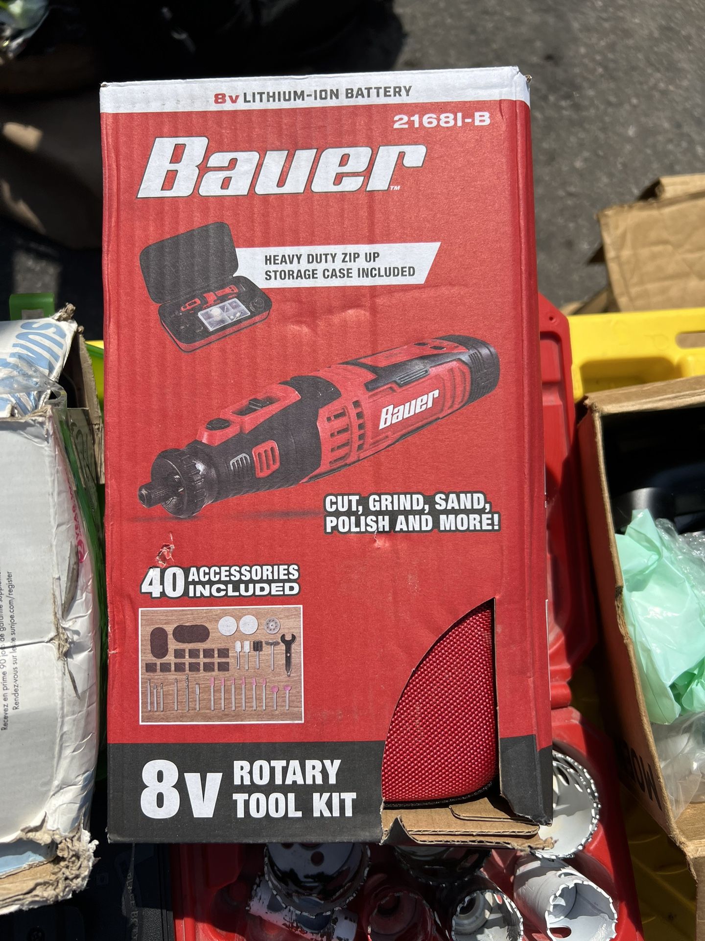 Bauer 8V Cordless Rotary Tool Kit w/ 40 Accessories & Case – Item #58162 NEW