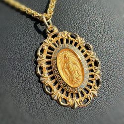 14k solid yellow gold Lady Of Miraculous oval bezel Pendant charm