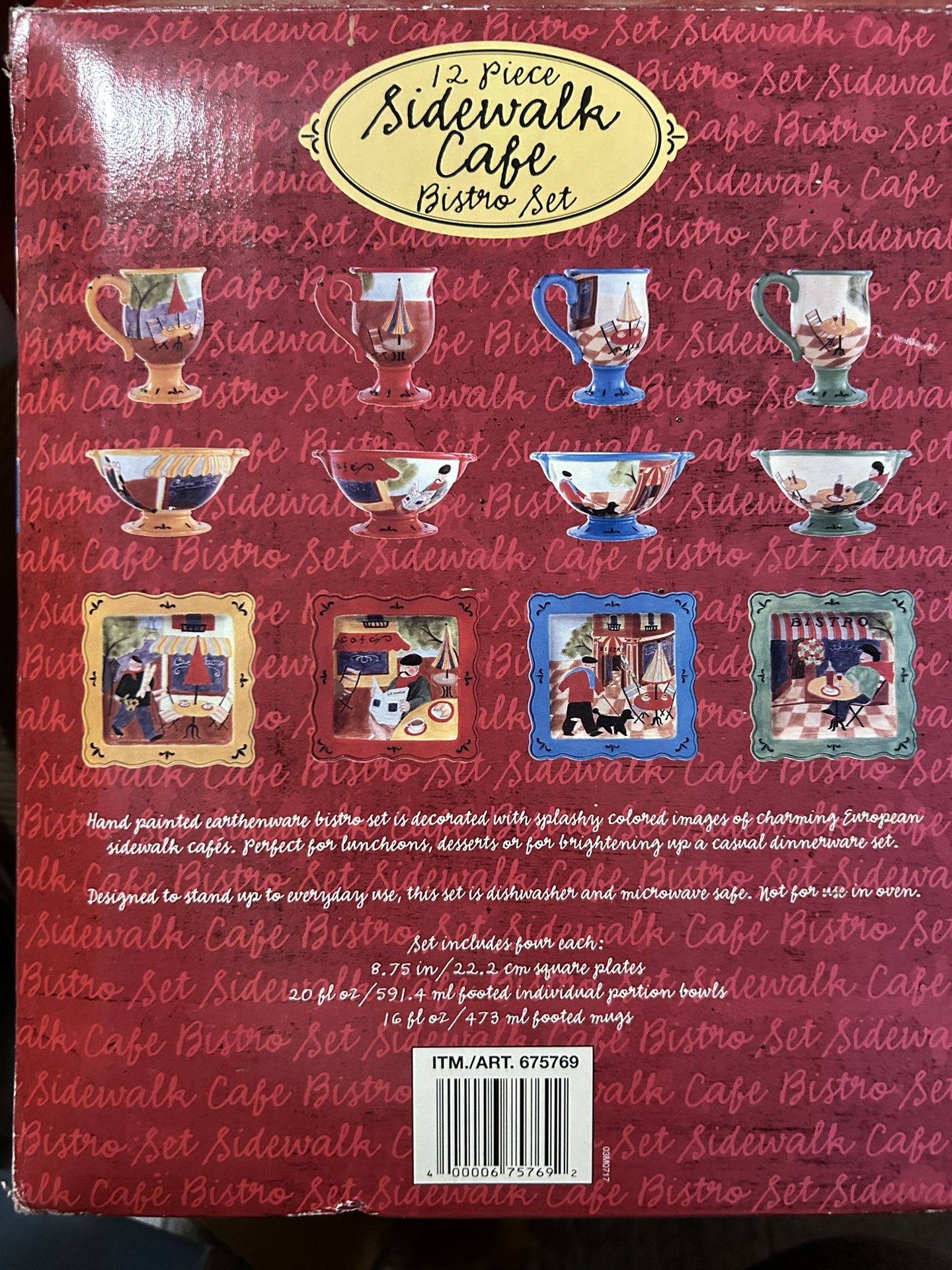 12 Pc Jennifer Brinley International Sidewalk Bistro Dish Set,All Products : American Fashion Style Bags On Sale