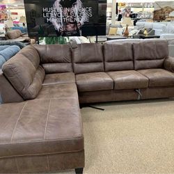 🦋Brand New ▪️ $19 Down Payment Finance ▪️▪️Navi Brown 2 Piece Sectional Sofa Chaise ▪️# Sofa # Loveseat # Couch # Living Room Set Options Available