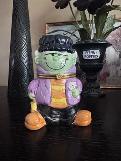 Rare Frankenstein Halloween Ceramic Trinket Box