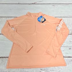 New Columbia PFG Woman's Tidal Zipper T-shirt Long Sleeve Fishing Pink UPF   Also available in large , and x-large 