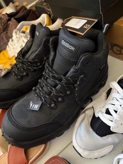 Reebok Black Leather steel toe boots Size 11W