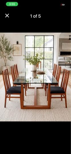 Italian IMS SRL Teak Dining Set – 6 Chairs + Handmade Glass Table