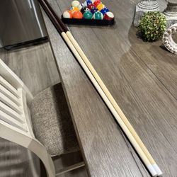 Pool Cues, Rack And Balls Set