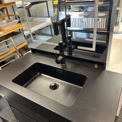 New 36”x18” Matte Black Integrated Engineered Quartz Basin W/  Faucet matte 