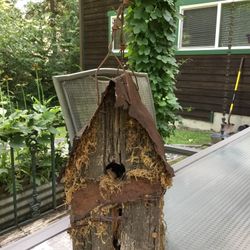Rustic Style Bird House Garden Yard Art. Never Used By Birds. 12” T X 5-1/2W X 6”D