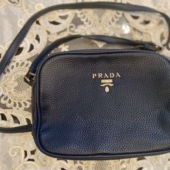 Prada Authentic VIP Shoulder Bag Navy Blue Leather Strap Made In Italy .