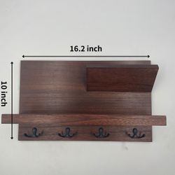Wall Hooks with Shelf 26.3 Inch Length Entryway Wall Hanging Shelf Wood Coat Hooks for Wall with Shelf Wall-Mounted Coat Hook Rack with 5 Dual Hooks f