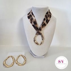 Leopard Print Necklace With Matching Earrings 