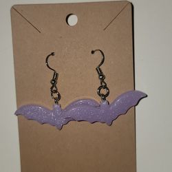 Purple Glittery Bat Earrings