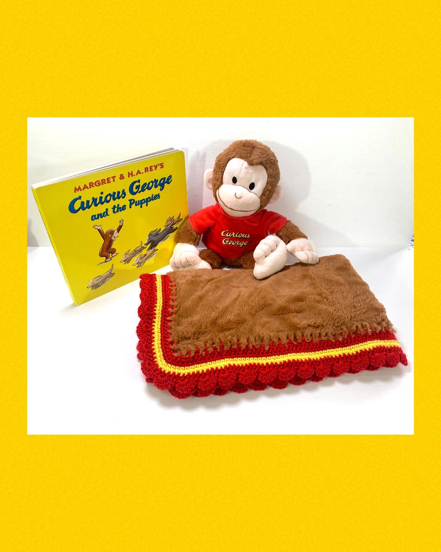 Curious George Crochet Baby Blanket Set - 3 Piece