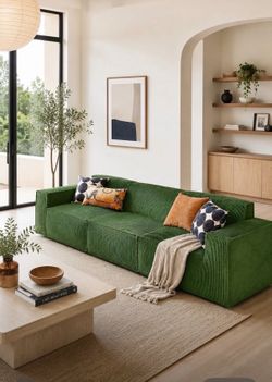 Modern Green 3-Seater Boneless Sofa, Corduroy Modular Floor Couch, Deep Seat Living Room Lounge Sofa
