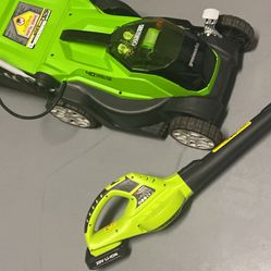 GreenWorks 14inch Deck Lawn Mower And Blower(Batteries Included )with Charger!