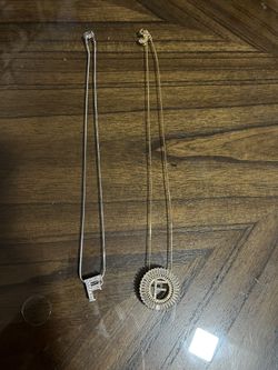 Two Letter “F” Silver And Gold Tones Costume Necklaces
