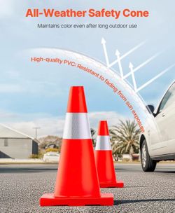 VEVOR 12Pack 18" Traffic Cones, Safety Road Parking Cones PVC Base, Orange Traffic Cone with Reflective Collars, Hazard Construction Cones for Home Tr