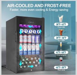 Refrigerator Cooler, 128 Cans 3.2 Cu.Ft Mini Fridge Glass Door for Drink Beer Soda Wine, Small Fridge with 4 Adjustable Removable Shelves for Kitchen,
