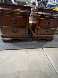 2 Dark Wood Nightstands Real Wood.