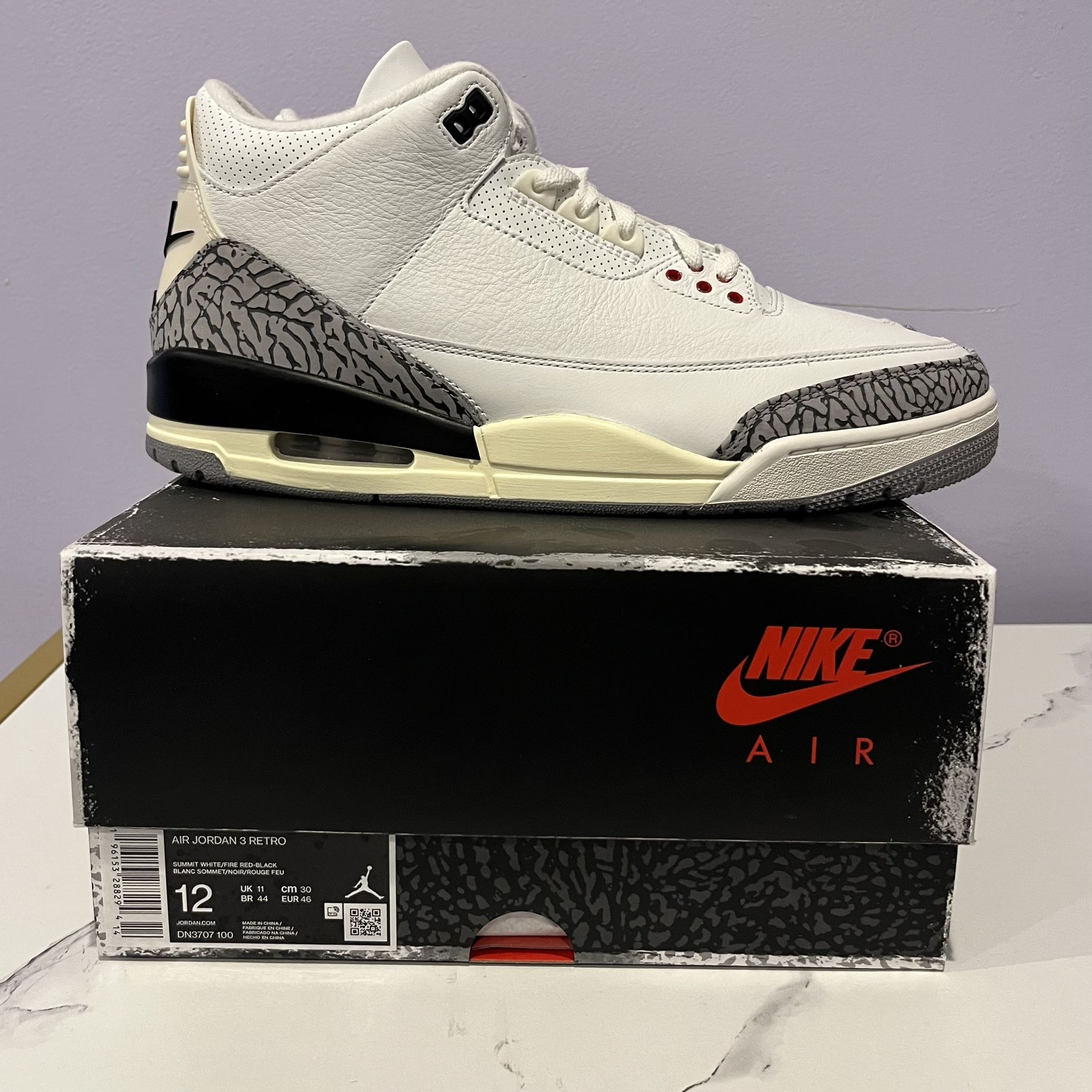 Jordan 3 Retro White Cement Reimagined- Size 12 BRAND MEW WITH BOX AND RECEIPT NIKE AIR JORDAN