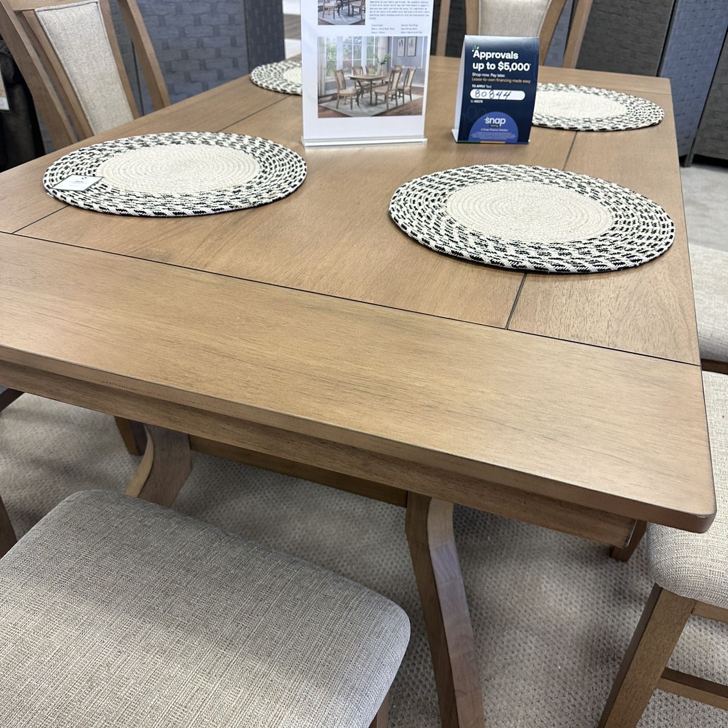 ✅ Dining Table, 6 People, Seating, Casual, Straightforward, Design, Unique Curved Legs Shelf Open beige fabric solid wood, natural tone(in Store Item