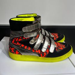 LOUIS VUITTON Stephen Spouse Graffiti Orange High-Top Sneakers US size 10