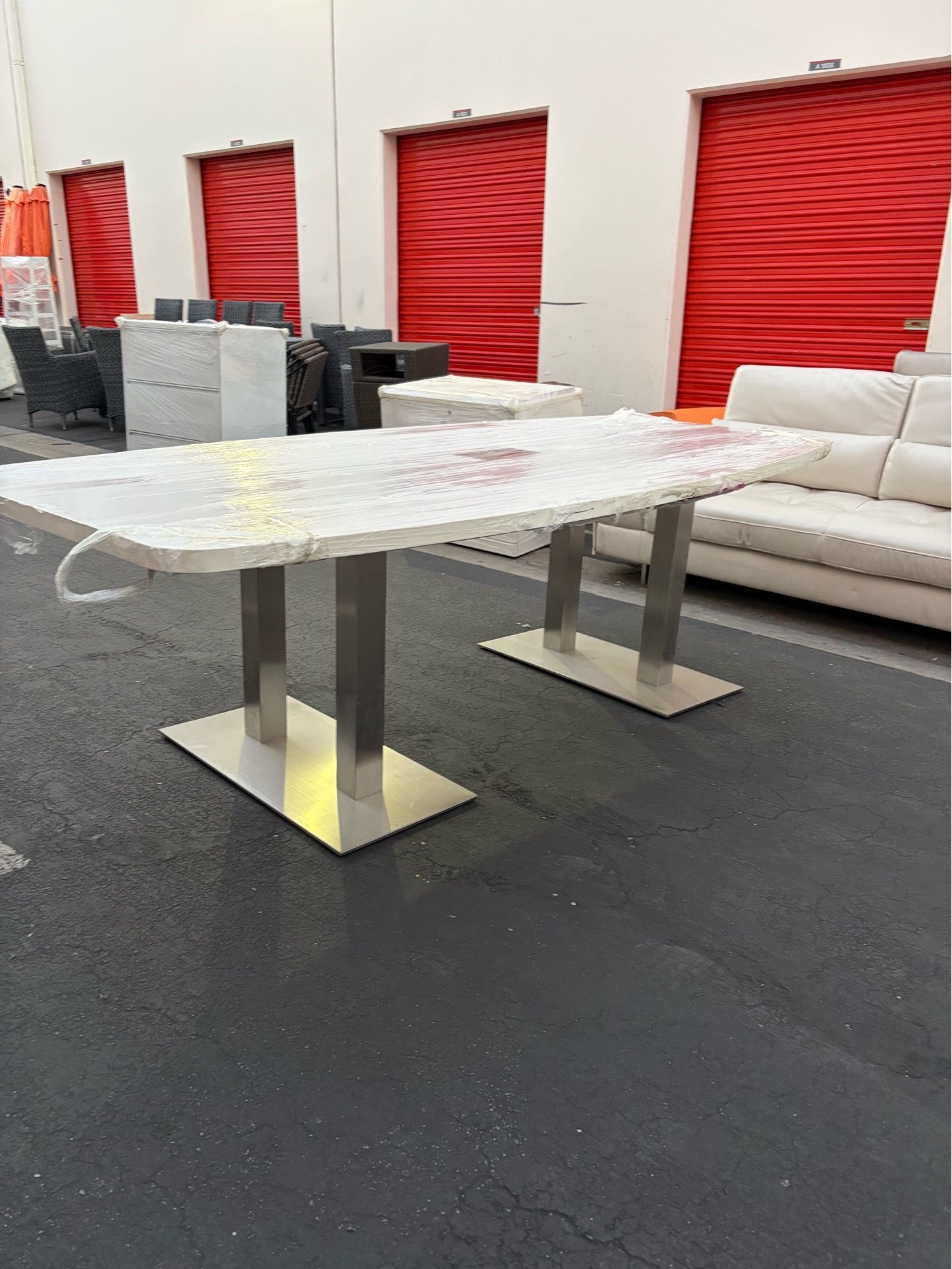 Modern Executive Conference Table + 10 White Leather Chairs