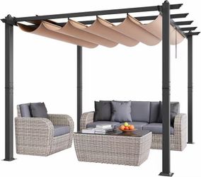 #F 10'x10' Outdoor Retractable Pergola with Canopy, Aluminum Pergola with Retractable Canopy, Modern Style, Sun Shade for Patios, Gardens, Decks, Back