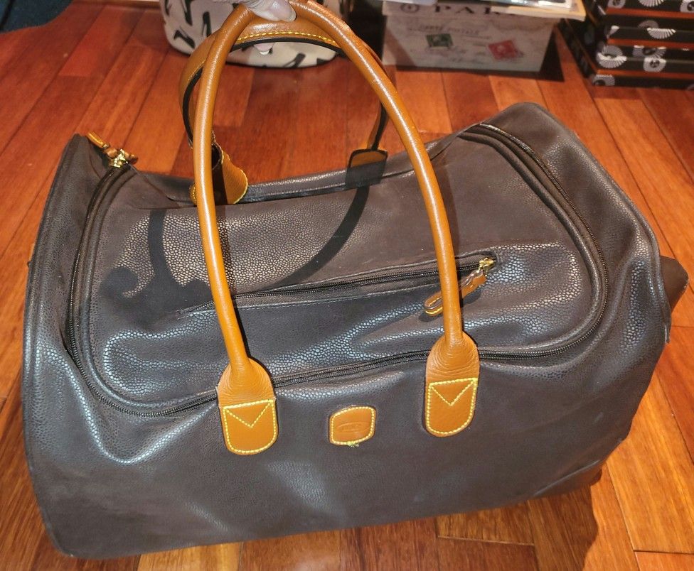 BRIC’S Milano Brown Leather Carry-on Rolling Duffle/Bag 21”x 13” x 11”