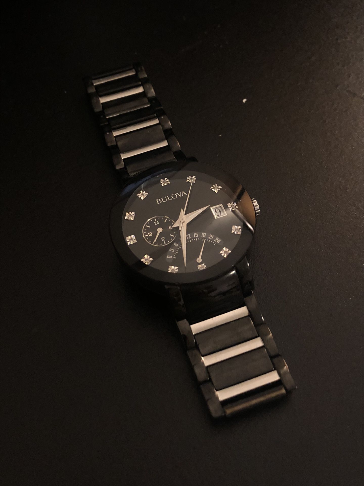 Black And Silver With Cristals Bulova Watch