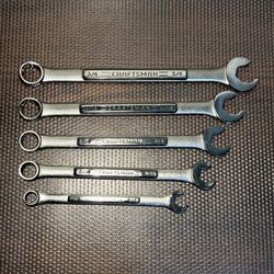 Craftsman USA VA Series 5 Pc Combination Wrench Set 7/16" 9/16" 5/8" 11/16" 3/4" (NEW)