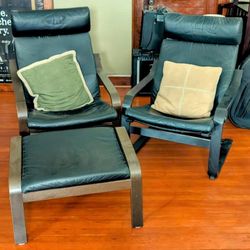Black Leather Chairs with Ottoman