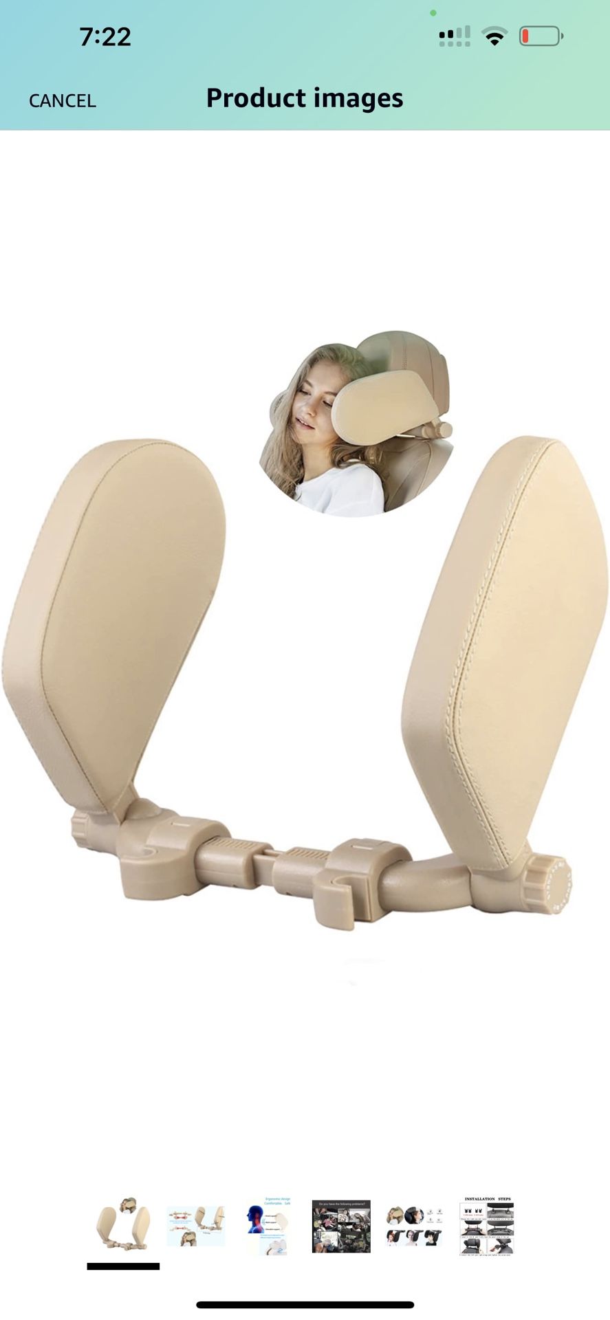 Car Headrest Pillow Road Pal Headrest Car Seat Head Neck Support Adjustable Headrest Neck Support for Kids Adults (Beige)