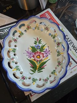 Hand-Painted Ceramic Decorative Bowl with Floral Design