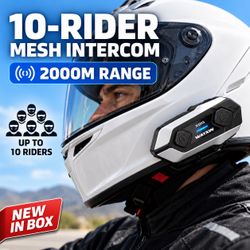 Motorcycle Helmet Intercom 10-Rider Mesh Bluetooth 5.4 – 2000m Range