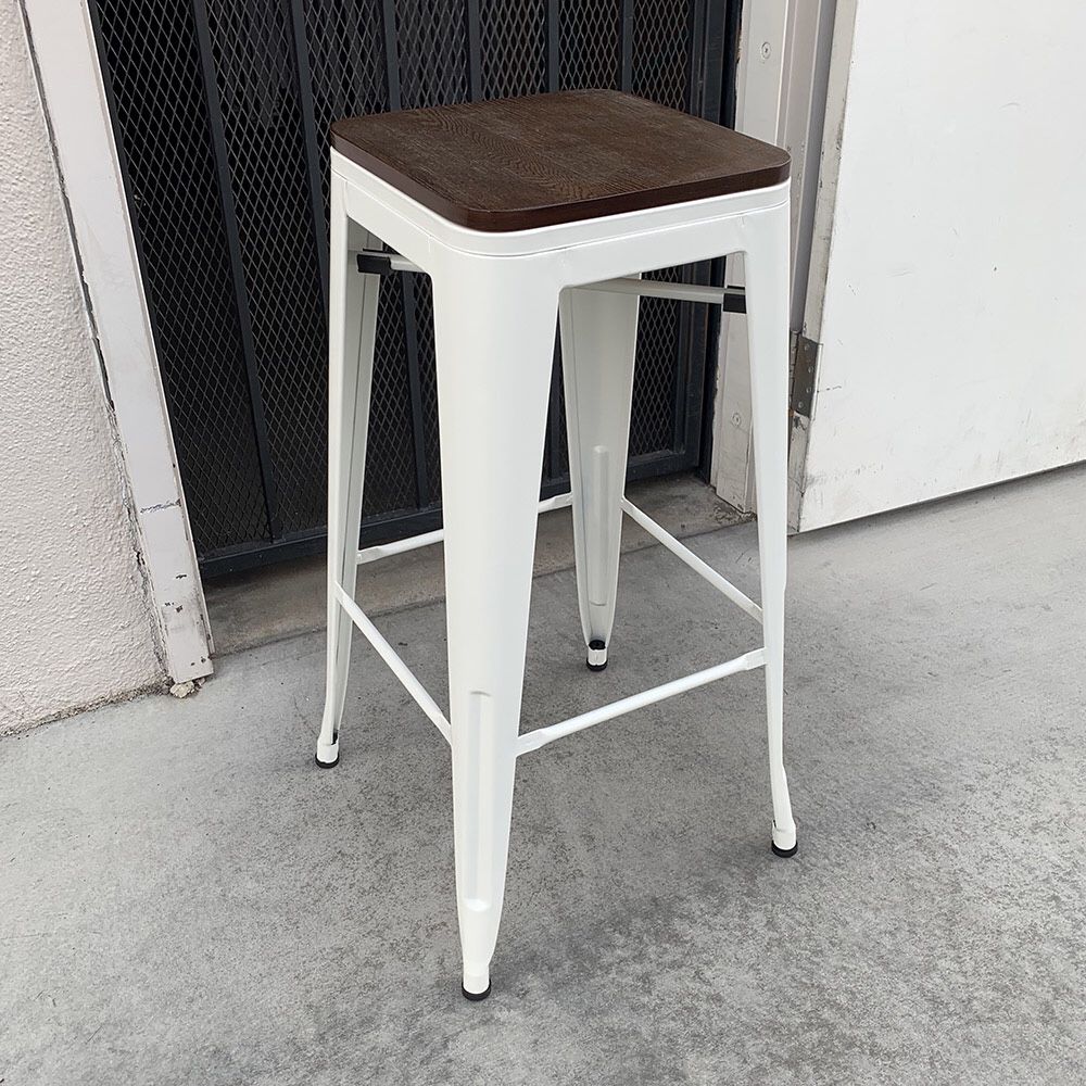 New in Box $25 (White) Metal Bar Stools 30” Tall Wooden Seat for Kitchen Counter Top Barstool 