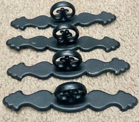 Vintage Set Of 4 Black Metal Drop Bail Pull Handles Knobs DIY Project