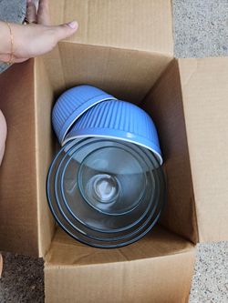 Blue Ceramic Bowls and Glass Bowls Set