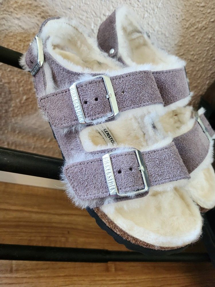 Womans Fuzzy Purple Suede Birkenstocks Sandals