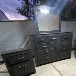 Dresser With Mirror And Night Stand 