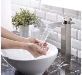 Two New Bathroom Faucet: VESLA HOME One Hole Single Handle Waterfall Brushed Nickel Bathroom Faucet