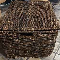Dark Brown Wicker Storage Basket – Stylish Organizer H12 W18.5 D15 inches
