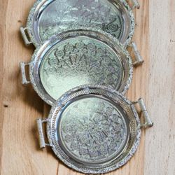 Moroccan Silver Tea Service  Tray . Pack Of 3 Different Sizes .