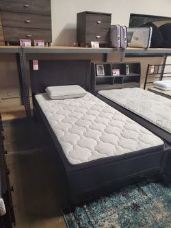 Twin Wooden Platform Bed  with Slats, Cappuccino Color, SKU#107582-T-CP