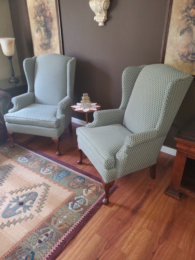 2 Beautiful Hitchcock Wingback Green Chairs One More Additional Is In Blue Color In Great Condition! Delivery Available!