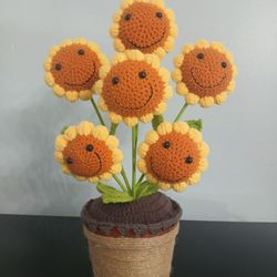 Crochet Smiley Sunflowers In Pot