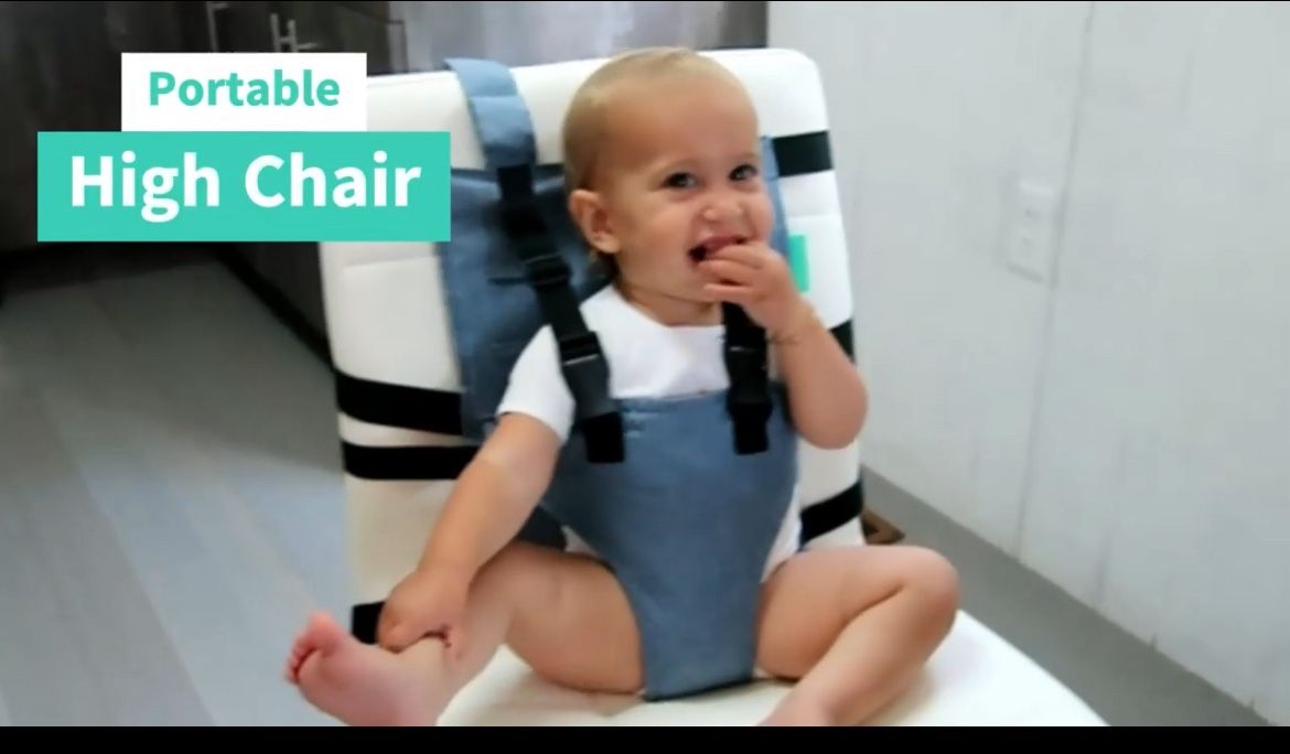 Portable High Chair for Travel - Extra Long Straps- Travel High Chair Seat Safely Attaches to Most Chairs - Toddler & Baby Travel Essential -