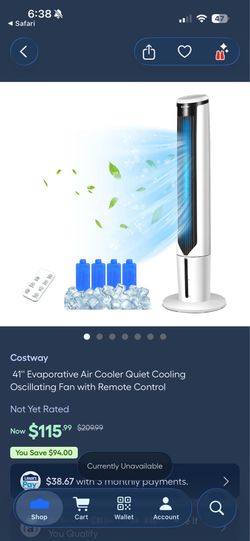 Costway 41” evaporative air cooler w/remote