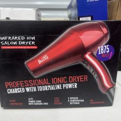 BERTA Professional Hair Dryer 1875W Tourmaline Ceramic & Negative Ionic Hair Blow Dryer, 2 Speed 3 Heat Settings Cool Button with 4 Attachments