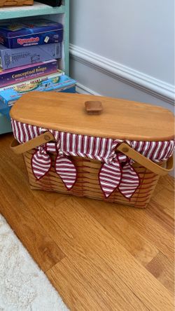 Longaberger basket with liner and wooden lid